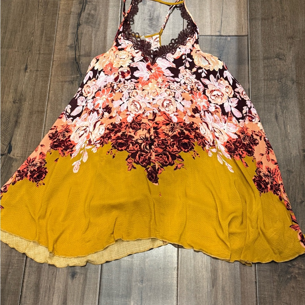 Free People Floral Dress - Mustard, Pink, Brown